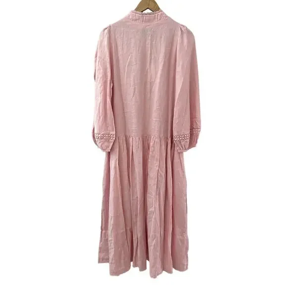 Morton Mac Stella Midi Linen Shirt Dress Light Pink Size Medium/Large Tall - Picture 5 of 12